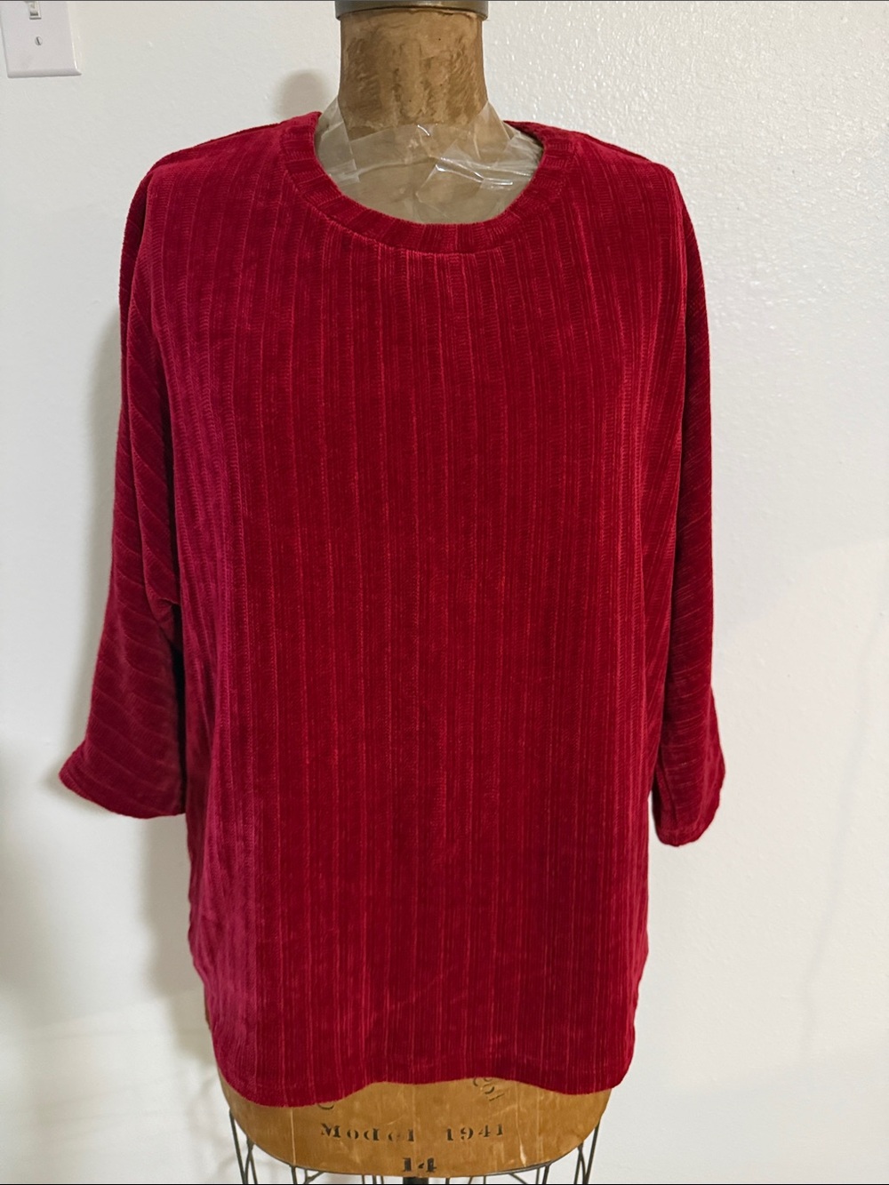 NWT Chenault Red Ribbed Chenille Long Sleeve Women's Top Size 2X